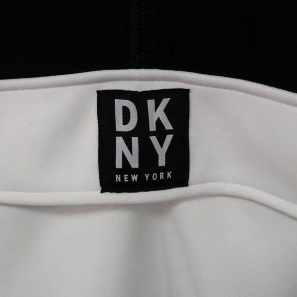 DKNY Black and White Women's Front Kangaroo Pocket Colorblock Sweatshirt Size L - Picture 3 of 10